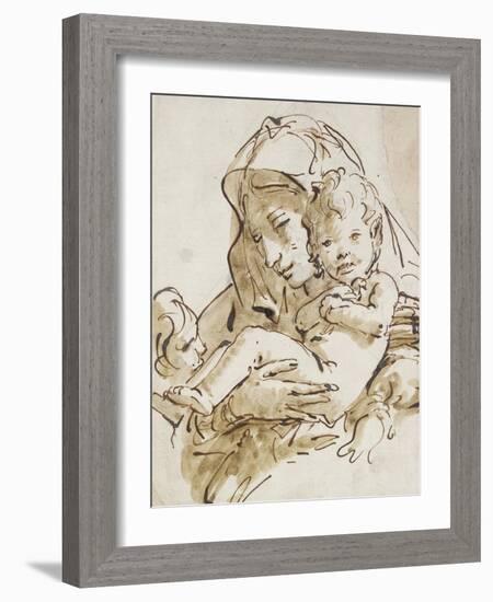 The Virgin and Child with the Infant St John (Pen and Brown Ink with Brown Wash over Black Chalk on-Giovanni Battista Tiepolo-Framed Giclee Print