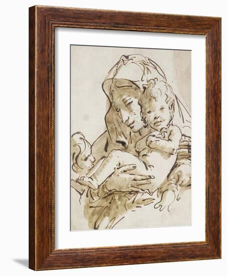 The Virgin and Child with the Infant St John (Pen and Brown Ink with Brown Wash over Black Chalk on-Giovanni Battista Tiepolo-Framed Giclee Print