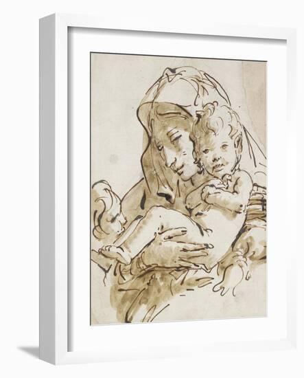 The Virgin and Child with the Infant St John (Pen and Brown Ink with Brown Wash over Black Chalk on-Giovanni Battista Tiepolo-Framed Giclee Print