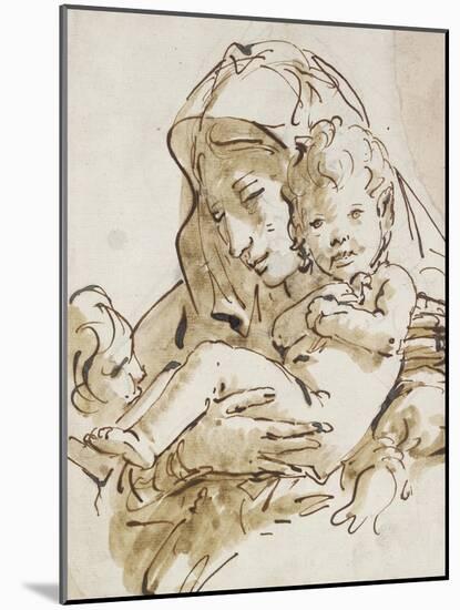 The Virgin and Child with the Infant St John (Pen and Brown Ink with Brown Wash over Black Chalk on-Giovanni Battista Tiepolo-Mounted Giclee Print