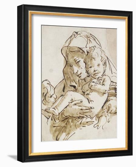 The Virgin and Child with the Infant St John (Pen and Brown Ink with Brown Wash over Black Chalk on-Giovanni Battista Tiepolo-Framed Giclee Print