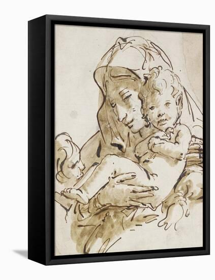 The Virgin and Child with the Infant St John (Pen and Brown Ink with Brown Wash over Black Chalk on-Giovanni Battista Tiepolo-Framed Premier Image Canvas