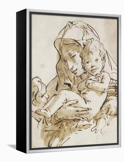 The Virgin and Child with the Infant St John (Pen and Brown Ink with Brown Wash over Black Chalk on-Giovanni Battista Tiepolo-Framed Premier Image Canvas