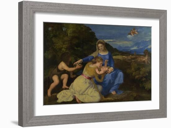 The Virgin and Child with the Young Saint John the Baptist (The Aldobrandini Madonna), Ca 1532-Titian (Tiziano Vecelli)-Framed Giclee Print