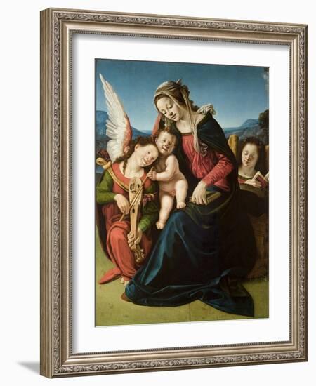 The Virgin and Child with Two Angels, C.1507 (Oil on Wood)-Piero di Cosimo-Framed Giclee Print