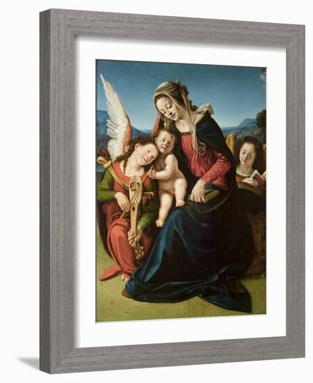 The Virgin and Child with Two Angels, C.1507 (Oil on Wood)-Piero di Cosimo-Framed Giclee Print