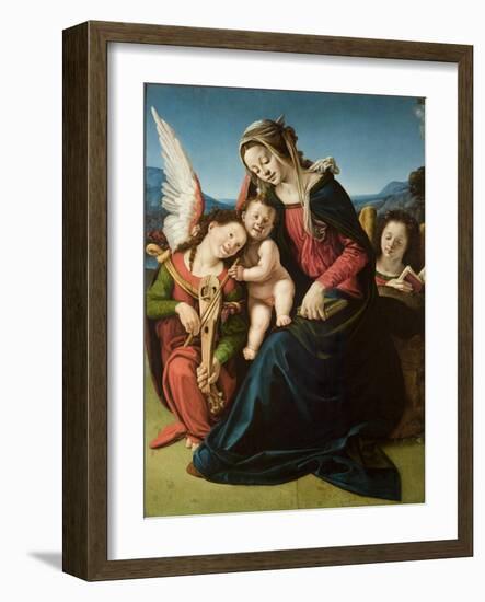 The Virgin and Child with Two Angels, C.1507 (Oil on Wood)-Piero di Cosimo-Framed Giclee Print