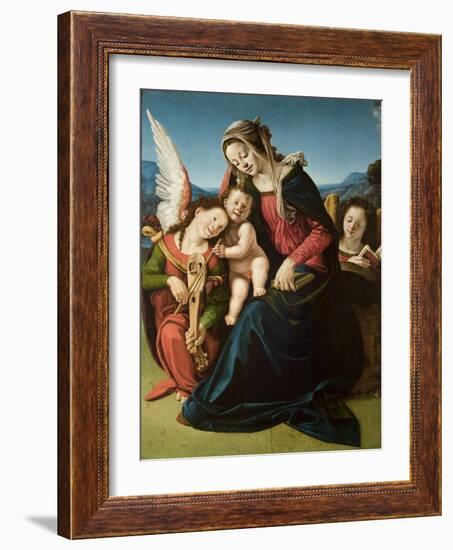 The Virgin and Child with Two Angels, C.1507 (Oil on Wood)-Piero di Cosimo-Framed Giclee Print