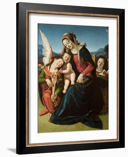 The Virgin and Child with Two Angels, C.1507 (Oil on Wood)-Piero di Cosimo-Framed Giclee Print