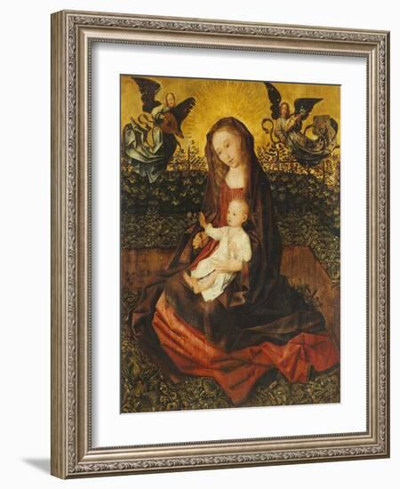 The Virgin and Child with Two Music-Making Angels in a Rose Garden-Rogier van der Weyden-Framed Giclee Print