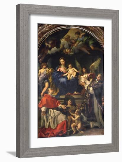 The Virgin Enthroned Between Saints Carlo Borromeo and Ignatius of Loyola, C.1685-Carlo Maratti-Framed Giclee Print