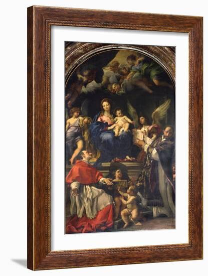 The Virgin Enthroned Between Saints Carlo Borromeo and Ignatius of Loyola, C.1685-Carlo Maratti-Framed Giclee Print