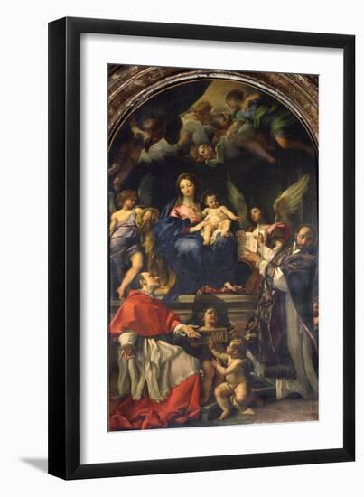 The Virgin Enthroned Between Saints Carlo Borromeo and Ignatius of Loyola, C.1685-Carlo Maratti-Framed Giclee Print