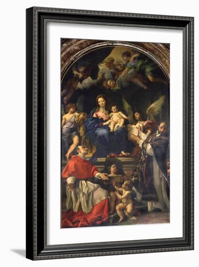 The Virgin Enthroned Between Saints Carlo Borromeo and Ignatius of Loyola, C.1685-Carlo Maratti-Framed Giclee Print