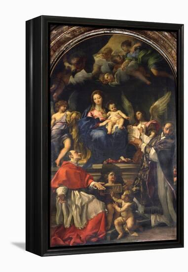 The Virgin Enthroned Between Saints Carlo Borromeo and Ignatius of Loyola, C.1685-Carlo Maratti-Framed Premier Image Canvas