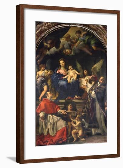 The Virgin Enthroned Between Saints Carlo Borromeo and Ignatius of Loyola, C.1685-Carlo Maratti-Framed Giclee Print