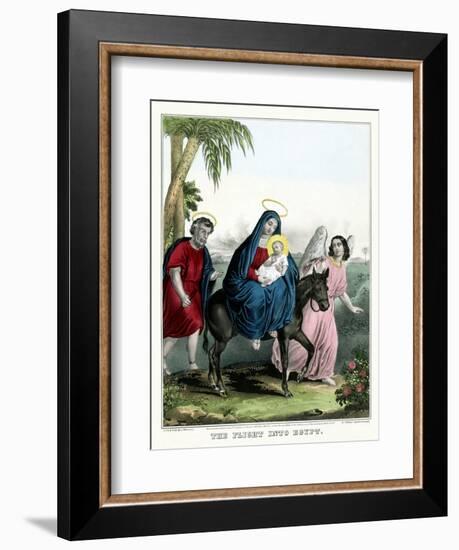 The Virgin Mary and baby Jesus on a donkey led by an angel, with Joseph walking behind.-Stocktrek Images-Framed Art Print