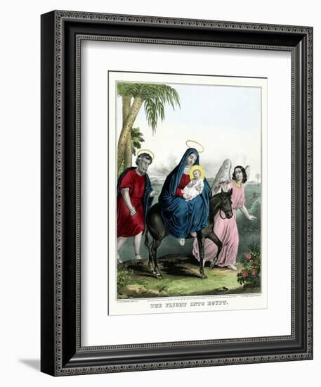 The Virgin Mary and baby Jesus on a donkey led by an angel, with Joseph walking behind.-Stocktrek Images-Framed Art Print