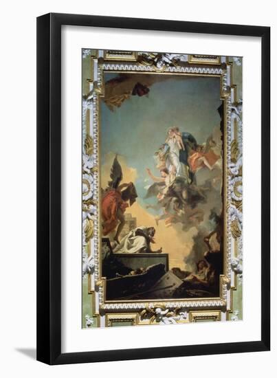 The Virgin of Carmel Giving the Scapula to the Blessed Simon Stock, 1740's-Giovanni Battista Tiepolo-Framed Giclee Print