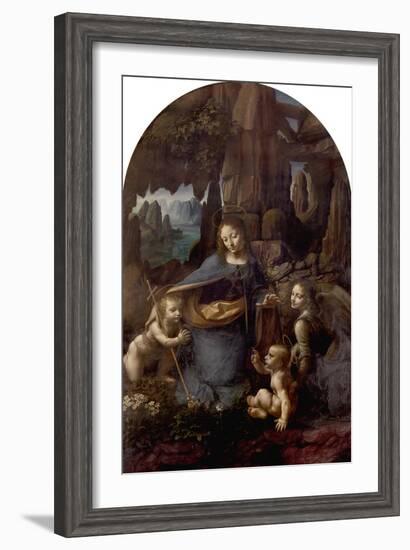 The Virgin of the Rocks (With the Infant St. John Adoring the Infant Christ) circa 1508-Leonardo da Vinci-Framed Giclee Print