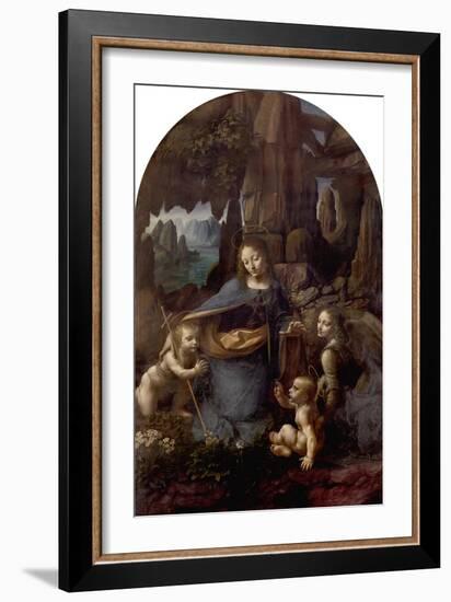 The Virgin of the Rocks (With the Infant St. John Adoring the Infant Christ) circa 1508-Leonardo da Vinci-Framed Giclee Print