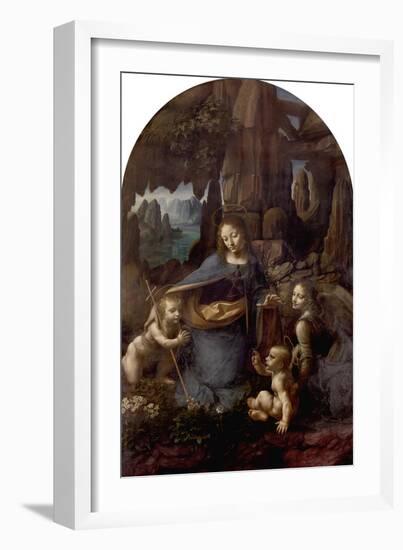 The Virgin of the Rocks (With the Infant St. John Adoring the Infant Christ) circa 1508-Leonardo da Vinci-Framed Giclee Print