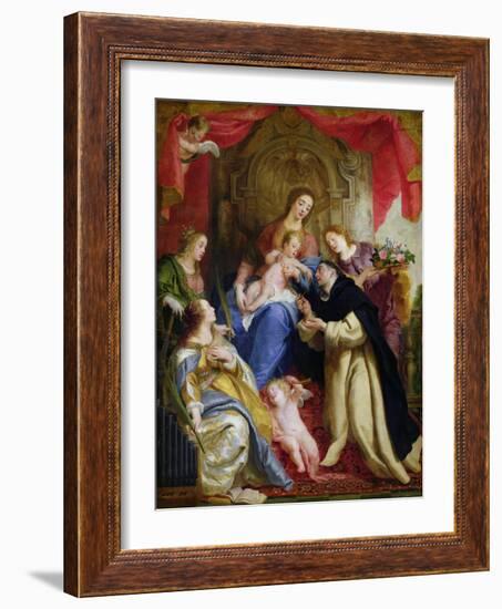 The Virgin Offering the Rosary to St. Dominic, 1641-Gaspard de Crayer-Framed Giclee Print