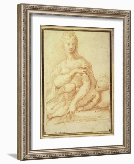 The Virgin Playing with the Child on Her Lap-Parmigianino-Framed Giclee Print