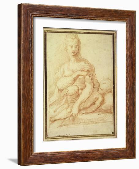 The Virgin Playing with the Child on Her Lap-Parmigianino-Framed Giclee Print