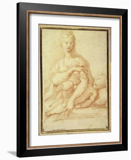 The Virgin Playing with the Child on Her Lap-Parmigianino-Framed Giclee Print