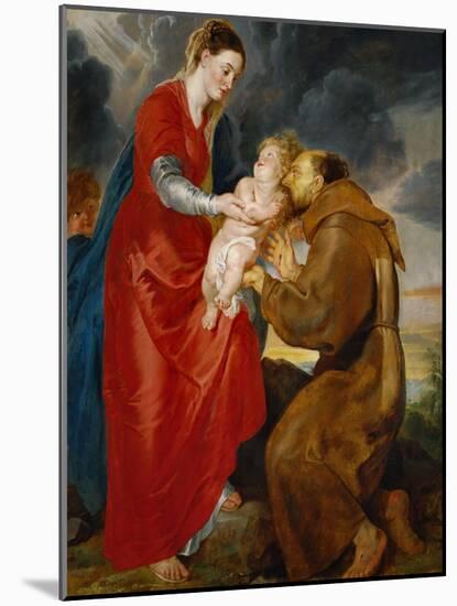 The Virgin Presents the Infant Jesus to Saint Francis, 1618-Peter Paul Rubens-Mounted Giclee Print