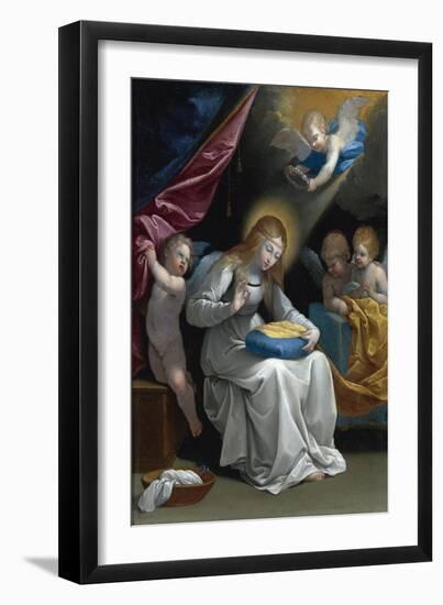 The Virgin Sewing, Accompanied by Four Angels (La Couseuse) Par Reni, Guido (1575-1642). Oil on Cop-Guido Reni-Framed Giclee Print