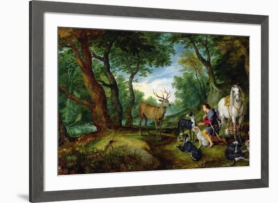 The Vision of St. Hubert, c.1620-Jan Brueghel the Elder-Framed Giclee Print