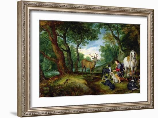 The Vision of St. Hubert, c.1620-Jan Brueghel the Elder-Framed Giclee Print