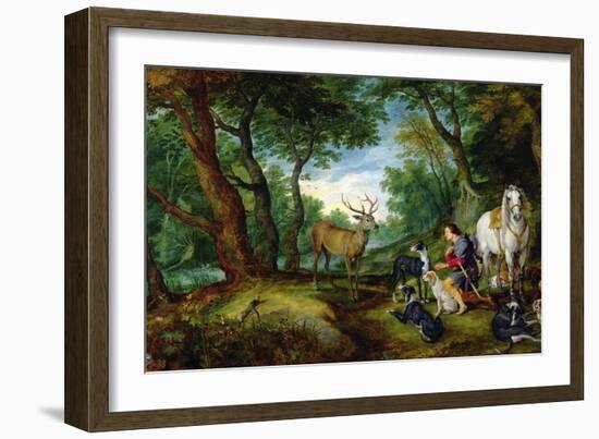 The Vision of St. Hubert, c.1620-Jan Brueghel the Elder-Framed Giclee Print