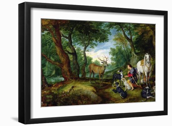 The Vision of St. Hubert, c.1620-Jan Brueghel the Elder-Framed Giclee Print