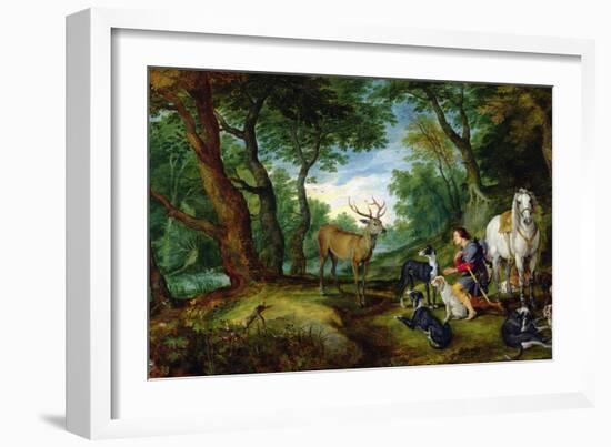 The Vision of St. Hubert, c.1620-Jan Brueghel the Elder-Framed Giclee Print