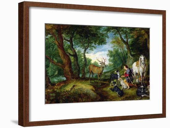 The Vision of St. Hubert, c.1620-Jan Brueghel the Elder-Framed Giclee Print