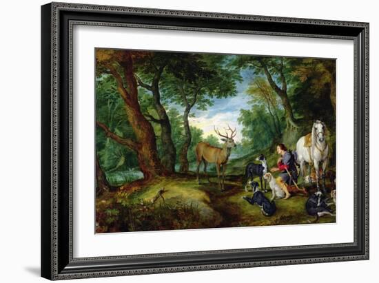 The Vision of St. Hubert, c.1620-Jan Brueghel the Elder-Framed Giclee Print