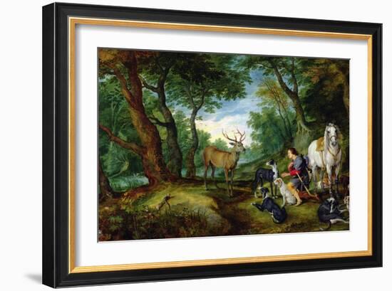 The Vision of St. Hubert, c.1620-Jan Brueghel the Elder-Framed Giclee Print