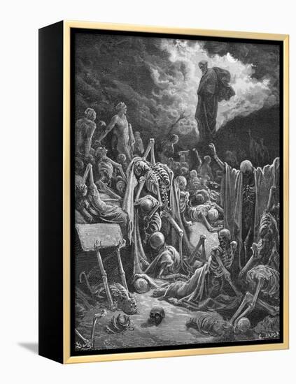 The Vision of the Valley of Dry Bones, Ezekiel 37:1-2, Illustration from Dore's 'The Holy Bible',…-Gustave Dor?-Framed Premier Image Canvas