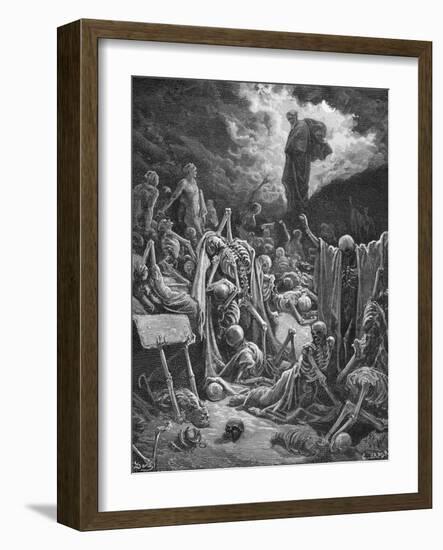 The Vision of the Valley of Dry Bones, Ezekiel 37:1-2, Illustration from Dore's 'The Holy Bible',…-Gustave Dor?-Framed Premium Giclee Print