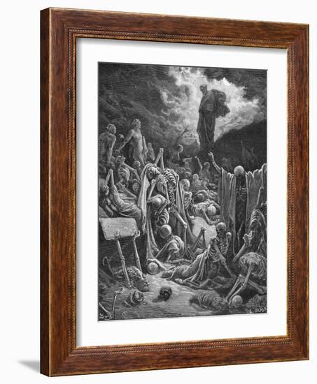 The Vision of the Valley of Dry Bones, Ezekiel 37:1-2, Illustration from Dore's 'The Holy Bible',…-Gustave Dor?-Framed Premium Giclee Print