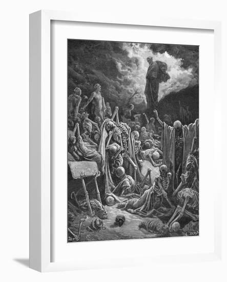 The Vision of the Valley of Dry Bones, Ezekiel 37:1-2, Illustration from Dore's 'The Holy Bible',…-Gustave Dor?-Framed Giclee Print