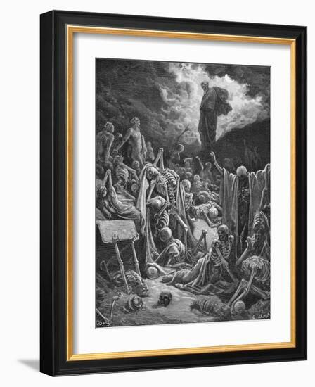 The Vision of the Valley of Dry Bones, Ezekiel 37:1-2, Illustration from Dore's 'The Holy Bible',…-Gustave Dor?-Framed Giclee Print