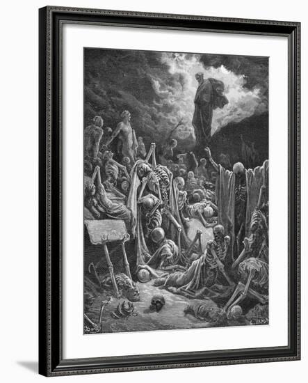 The Vision of the Valley of Dry Bones, Ezekiel 37:1-2, Illustration from Dore's 'The Holy Bible',…-Gustave Dor?-Framed Giclee Print