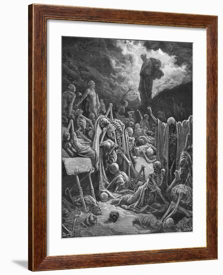 The Vision of the Valley of Dry Bones, Ezekiel 37:1-2, Illustration from Dore's 'The Holy Bible',…-Gustave Dor?-Framed Giclee Print