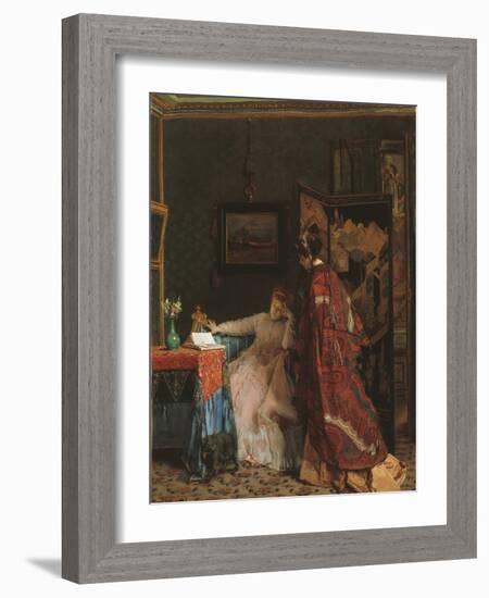 The Visit, before 1869 (Oil on Canvas)-Alfred Emile Stevens-Framed Giclee Print