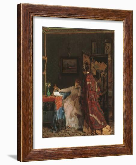 The Visit, before 1869 (Oil on Canvas)-Alfred Emile Stevens-Framed Giclee Print