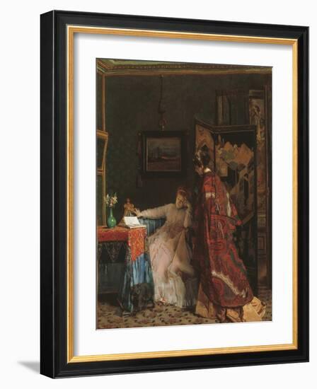 The Visit, before 1869 (Oil on Canvas)-Alfred Emile Stevens-Framed Giclee Print